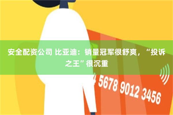 安全配资公司 比亚迪：销量冠军很舒爽，“投诉之王”很沉重