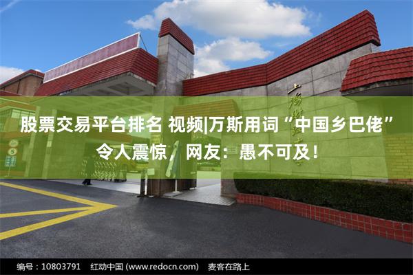 股票交易平台排名 视频|万斯用词“中国乡巴佬”令人震惊，网友：愚不可及！